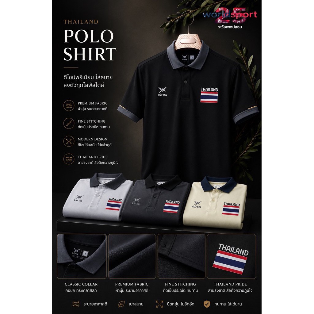 เสื้อโปโล vin221 เฟกโลโก้( ธงชาติไทย)