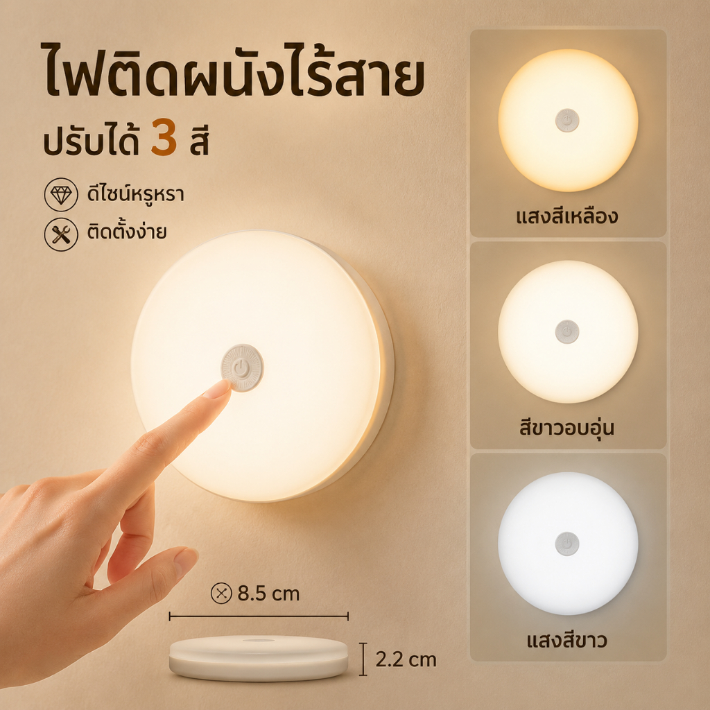 🔥โคมไฟหัวเตียง ไฟled ไฟติดห้องนอน ชาร์จผ่านusb ยึดผนังด้วยแม่เหล็ก ชาร์จ LED Button Night Light
