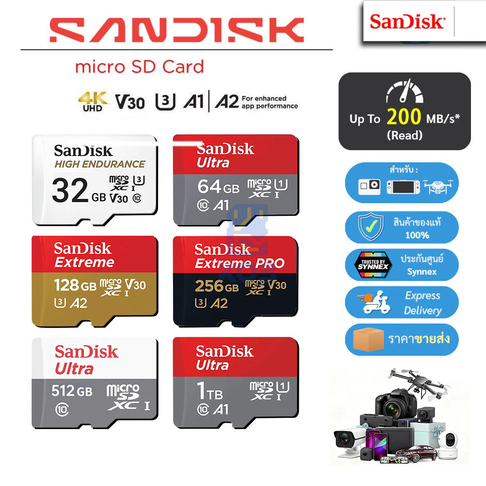 Sandisk Ultra-Extreme-Extreme Pro micro SDcard 32GB/64GB/128GB/256GB/512GB/1TB เมมโมรี่การ์ด