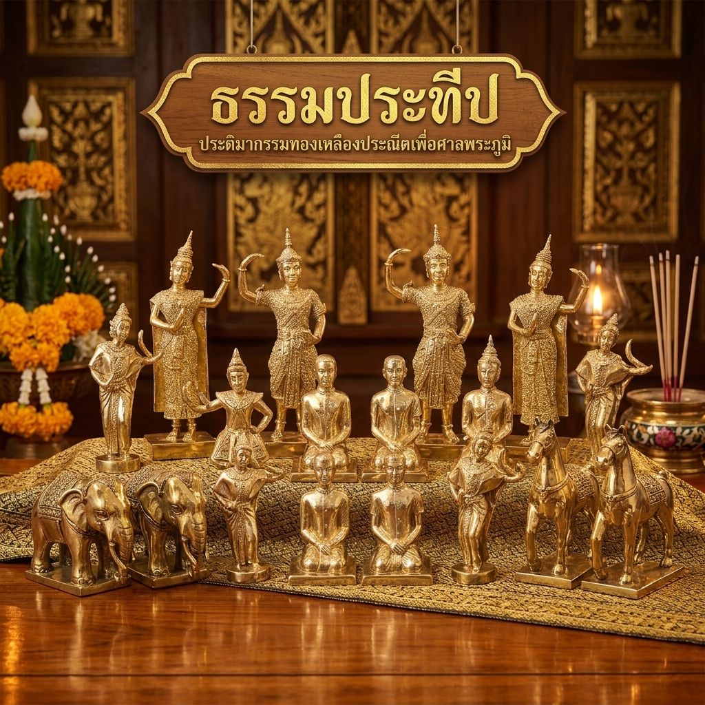 เครื่องตั้งศาลทองเหลือง ตุ๊กตานางรำ ตายาย ช้างม้า คนรับใช้ชาย–หญิง I สวยงาม ประณีต ทนทาน I จัดส่งไว
