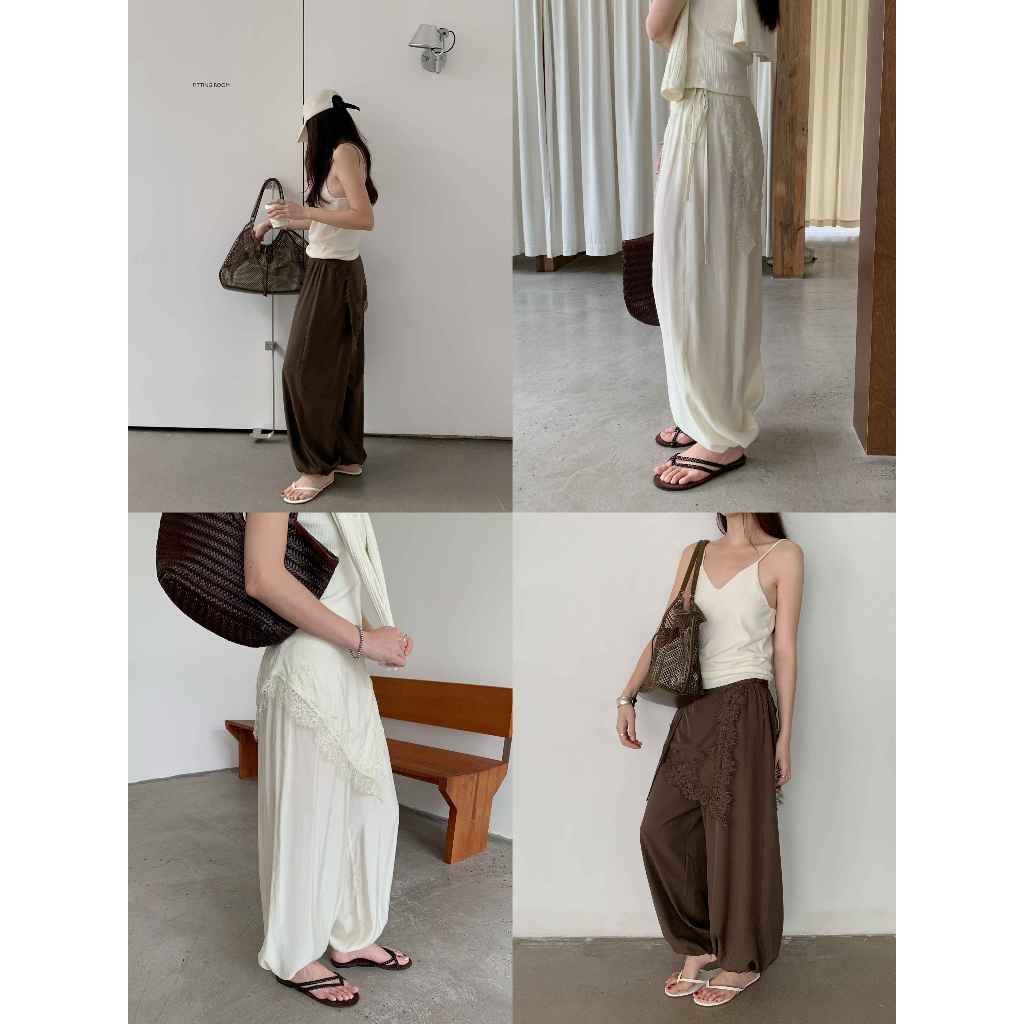 INBYIN - กางเกงเลเยอร์ลูกไม้ซาติน IBY LACE LAYER PANTS - I3704