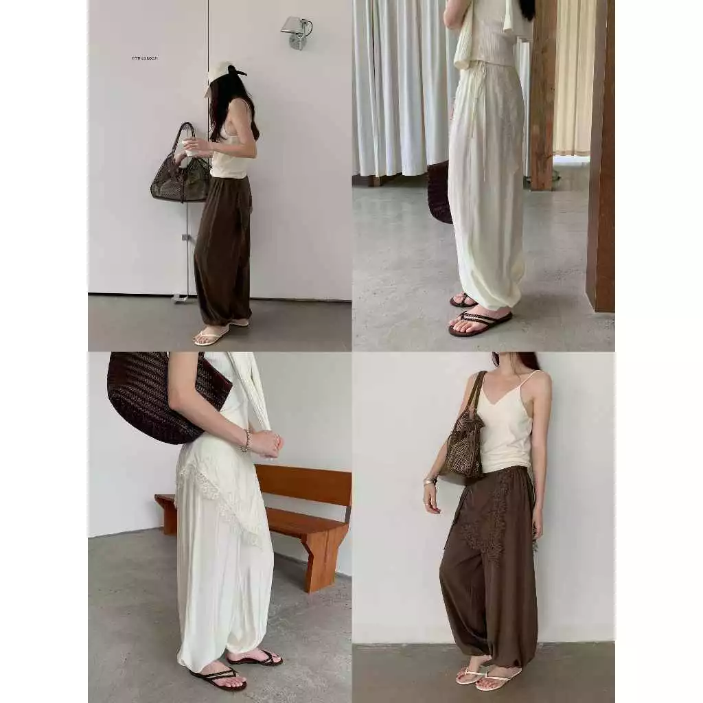 INBYIN - กางเกงเลเยอร์ลูกไม้ซาติน IBY LACE LAYER PANTS - I3704
