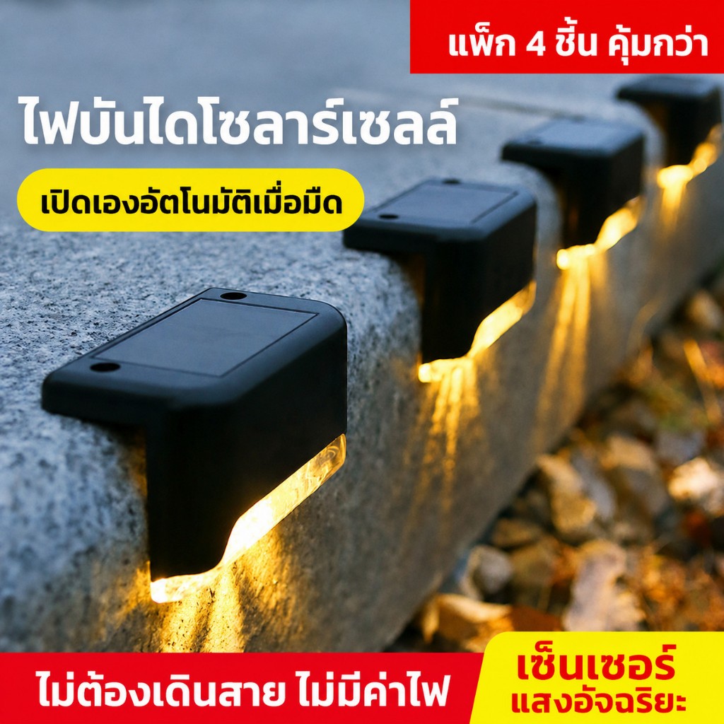MeeDa ไฟโซล่าเซลล์ Solar Light LED ไฟโซล่าเซลล์ติดรั้วบ้าน ไฟติดบันได ติดกำแพงหน้าบ้าน รั้วบ้าน เพิ่มความสวยงาม