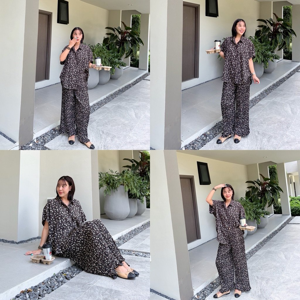 sawat bt Pants pleated set สินค้าใหม่พร้อมส่ง เซตอัดพลีทตัวเสื้อทรงหน้าสั้นหลังยาวoversize ตัวปกเปลี่ยนเป็นปกเชิ้ต
