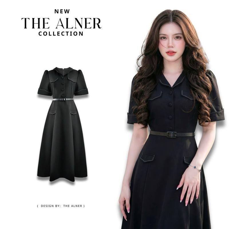 Theaner- JJ40 (เดรสคอปกแขนเจ้าหญิงแต่งกระเป๋าหน้า)