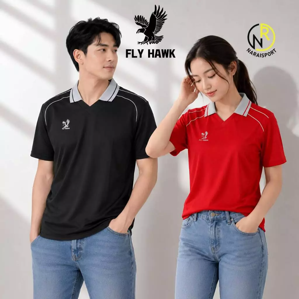 FLYHWAK A974 เสื้อดำ เสื้อฟุตบอลคอปก เสื้อสีแดง เนื้อผ้าเรียบลื่น ปลอดไฟฟ้าสถิตย์ ระบายเหงื่อดี ไม่อับชื้น