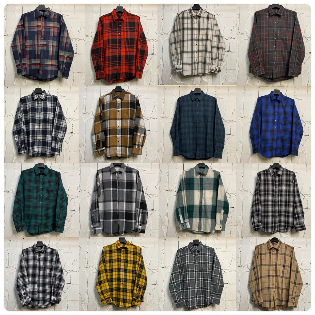 เสื้อเชิ้ตแขนยาวลายสก็อต ไซส์ใหญ่ อก 48-52 ผ้าคอตตอนBrush (คอตตอนขน) ใส่สบาย เสื้อเชิ้ตลายสก็อตแขนยาว