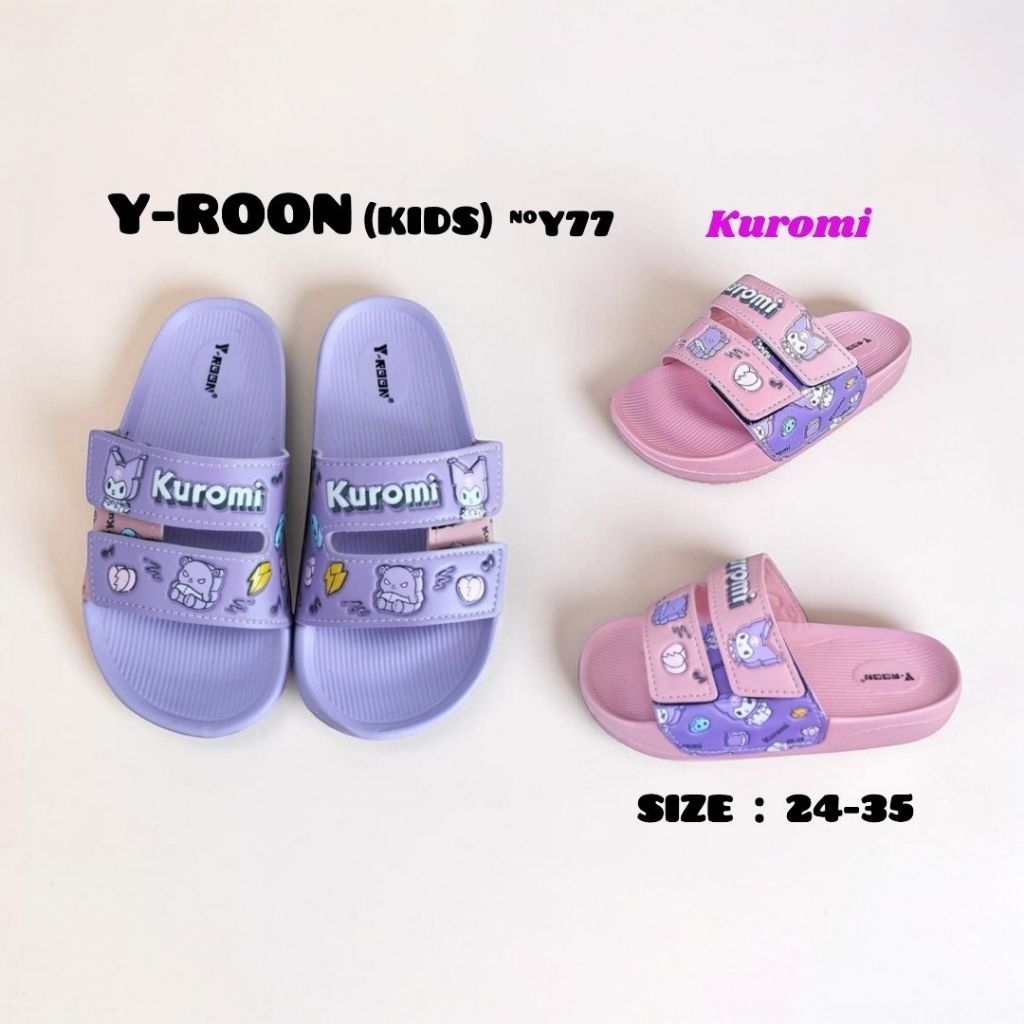 Y-ROON รองเท้าแตะแบบสวม ปรับสายได้ Kuromi-Y77 รองเท้าลิขสิทธิ์แท้ ไซส์ 24-29/30-35 *พร้อมส่ง