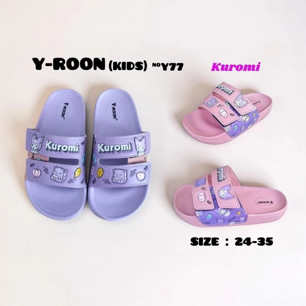 Y-ROON รองเท้าแตะแบบสวม ปรับสายได้ Kuromi-Y77 รองเท้าลิขสิทธิ์แท้ ไซส์ 24-29/30-35 *พร้อมส่ง