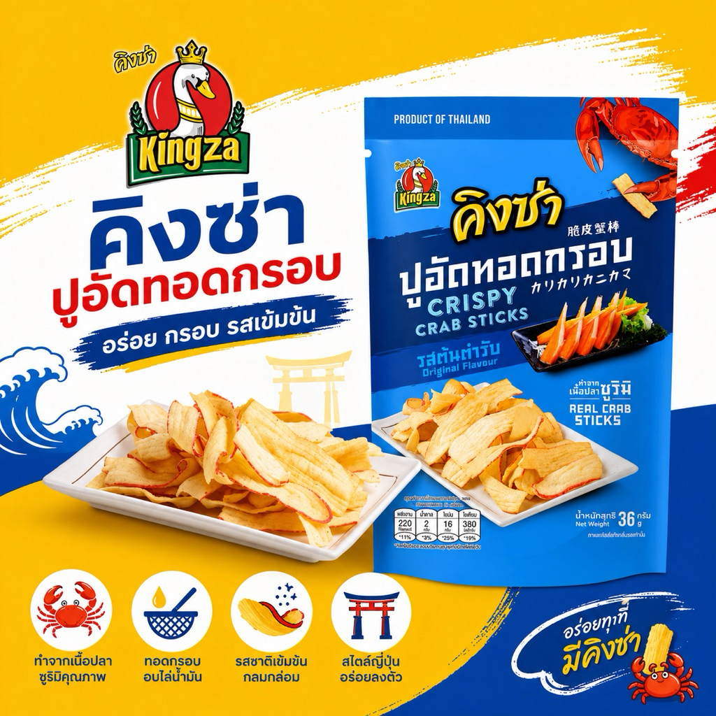 คิงซ่า ปูอัดทอดกรอบ อร่อยกรอบ เคี้ยวมันส์