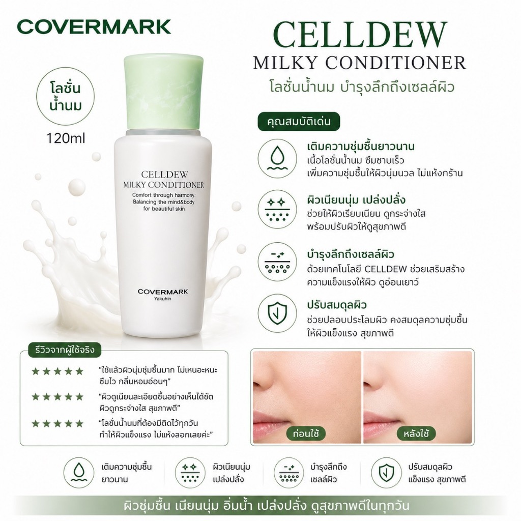 ❤️ไม่แท้คืนเงิน❤️ Covermark Celldew Milky Conditioner 120 ml.