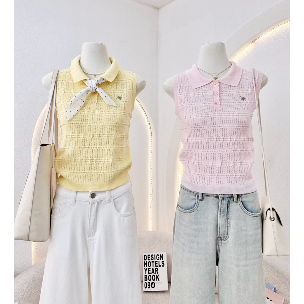 WA YA เสื้อโปโลแขนกุดกระดุมหน้า