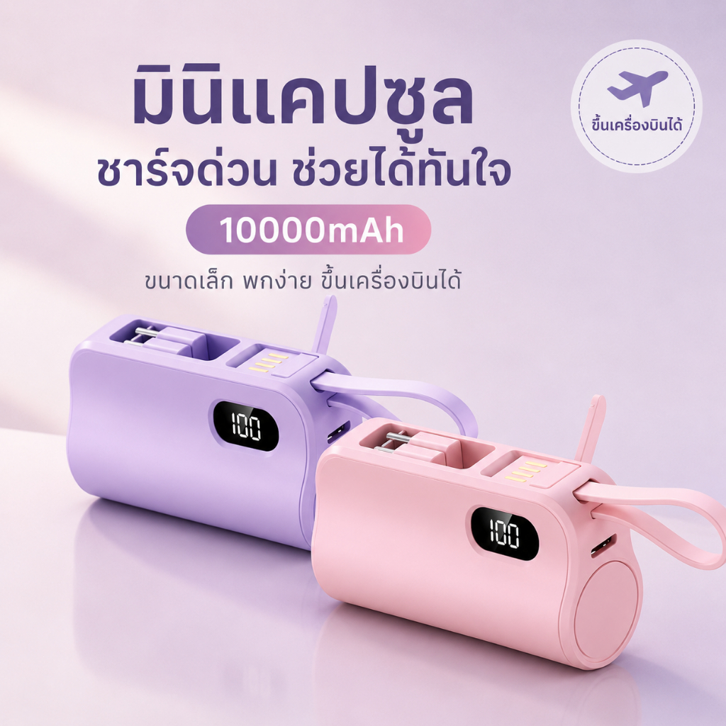 พาวเวอร์แบงก์ 10000mAh กะทัดรัด พกพาสะดวก สายคล้องในตัว ขาตั้งในตัว ชาร์จเร็ว รองรับiPhoneและAndroid การชาร์จแบบเร็ว
