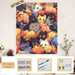 MW 40x50ซม ระบายสีตามตัวเลข มีเฟรม ภาพวาดตกแต่งอะคริลิก ของขวัญ DIY สำหรับเด็ก คู่ Art Supplies