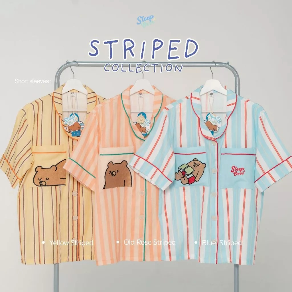 ชุดนอนลายทาง ผ้าฝ้ายแท้ 100% Sleep Brr 3 แบบ 3 สไตล์ I มีไซซ์ M L XL รองรับสาว Plus size Striped Collection