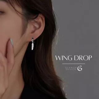 GLAMOR✨ต่างหูเงินแท้ Wing Drop ต่างหูขนนกประดับเพชรสีดำ เงินแท้925 ต่างหูผู้หญิง เอกลักษณ์