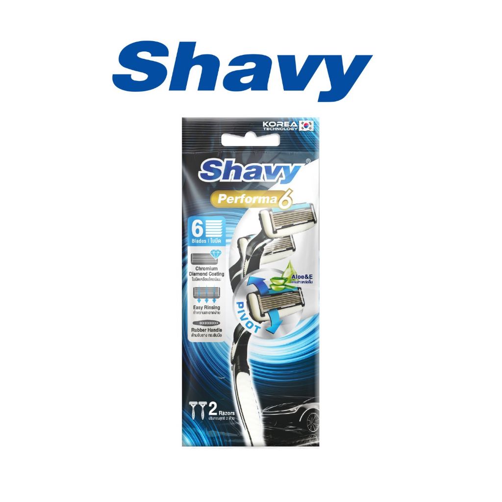 Shavy Performa 6 / เชฟวี่ มีดโกน 6 ใบมีด 2ด้าม/ห่อ