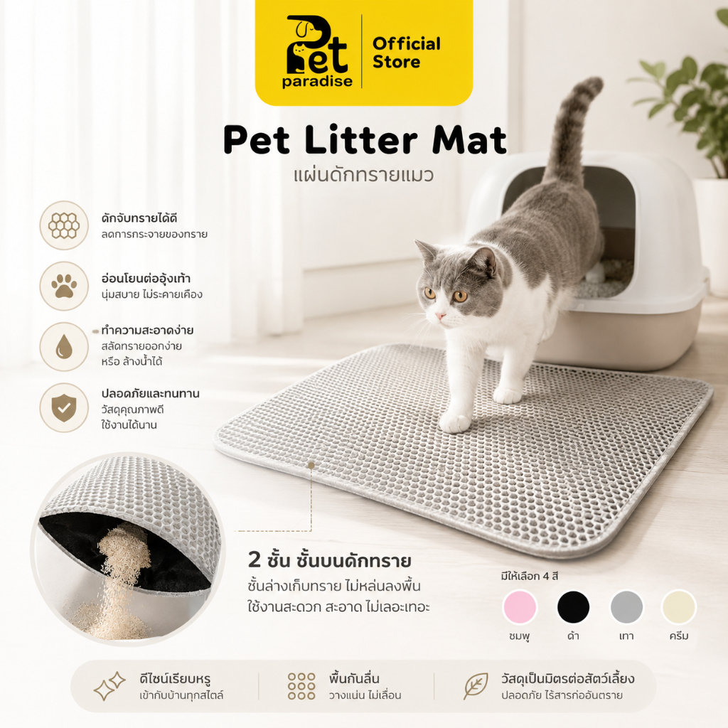 🐱[PetParadise.th]🐶แผ่นดักทรายแมว 2 ชั้น Cat Litter Mat พรมดักทรายแมว แผ่นดักทราย ที่กรองทรายแมว