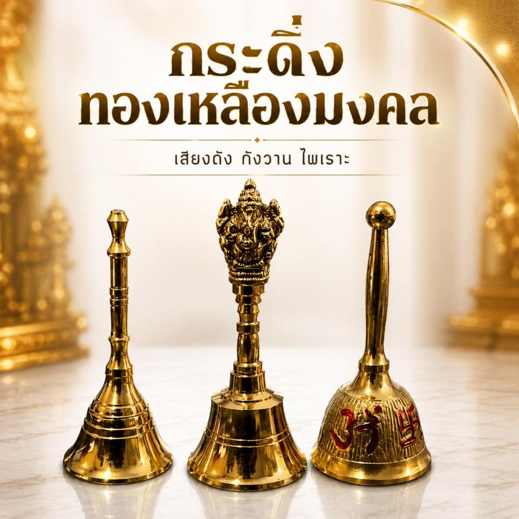 กระดิ่งทองเหลืองมงคล เสียงดัง กังวาน ไพเราะ งานทองเหลืองแท้ สำหรับบูชา ไหว้พระ และตกแต่งหิ้งพระ
