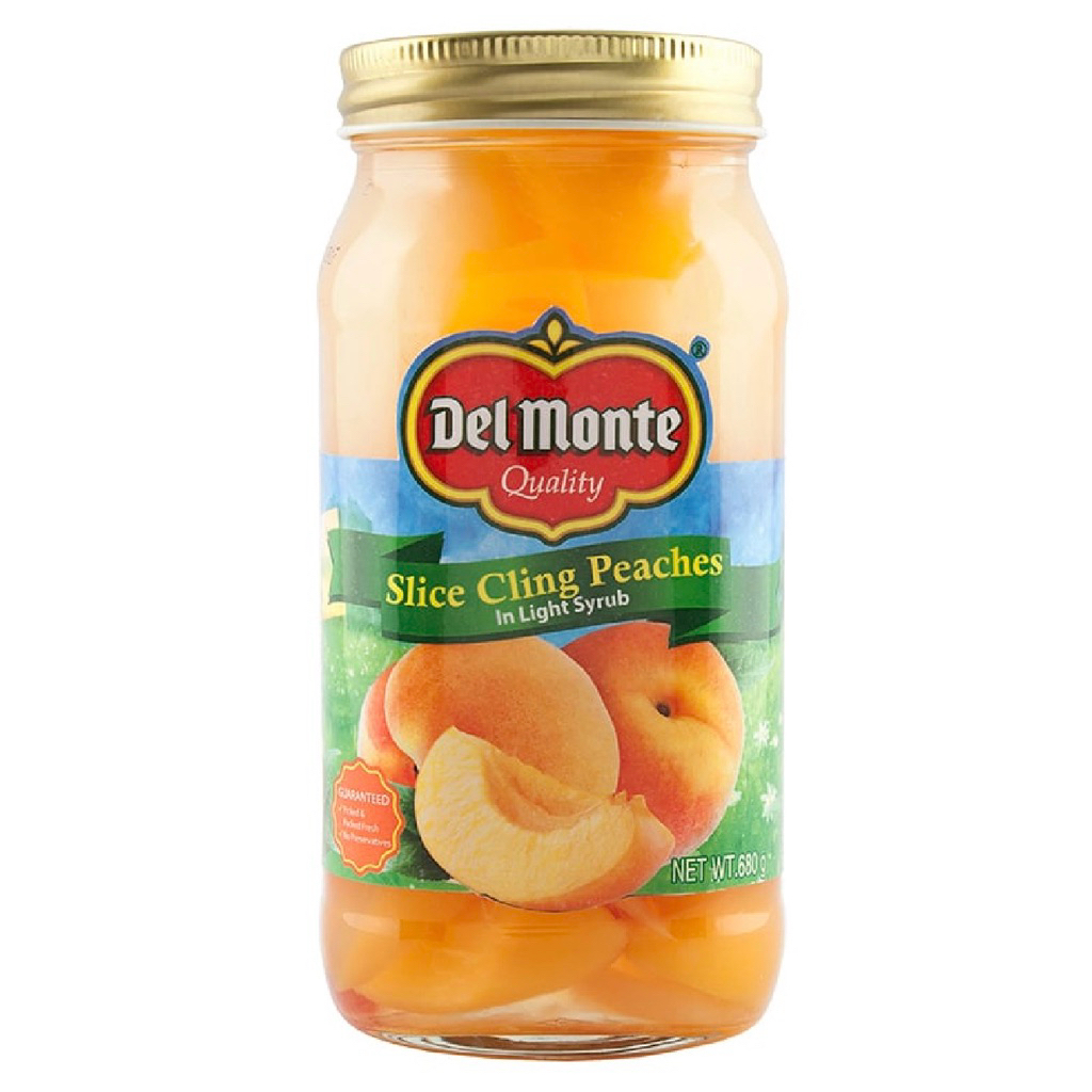 T/W delmonte sliceg clicing peach 680 g. พีชสไลด์ขวดแก้ว ในน้ำเชื่อม