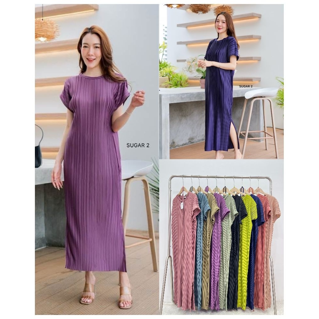 พร้อมส่ง เดรสแขนล้ำ ทรงเรียบหรูมาพร้อมสายผูก อก38-46"