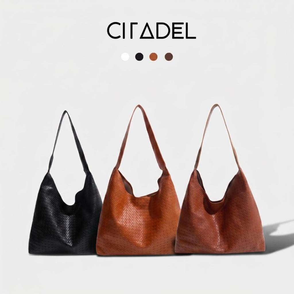 CITADEL กระเป๋าสะพายไหล่ ลายสานสไตล์มินิมอล กระเป๋าทรงนิ่ม จุของเยอะใส่ไปเรียนทำงานได้ พร้อมส่งในไทย มีส่งด่วนB-085