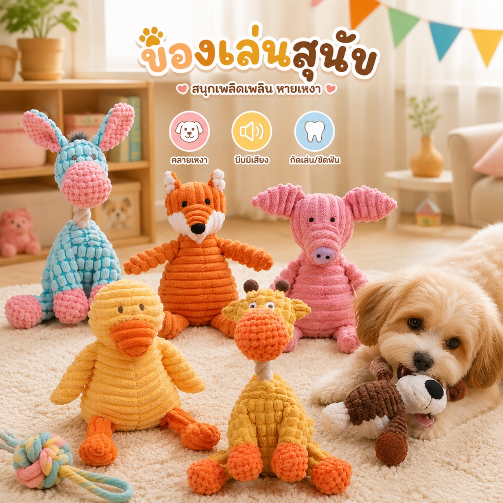 Kiemeo Pet⚡️🔥ของเล่นสุนัข บีบมีเสียง ตุ๊กตาหมา สำหรับ สุนัขสายพันธุ์เล็ก
