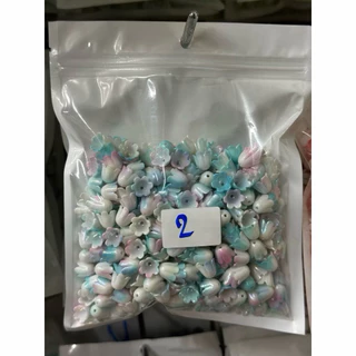 ลูกปัดดอกบัวดินสีทูโทน ถุง 100 กรัม สำหรับงาน DIY