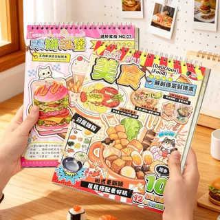สมุดสติกเกอร์จัดฉาก 3D ธีมอาหารสุดน่ารัก ฉากจิ๋วขนาดใหญ่ DIY สำหรับแต่งสมุดและคอลลาจ