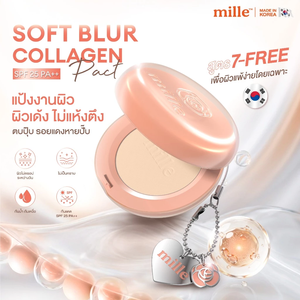 [ใหม่!] MILLE SOFT BLUR COLLAGEN POWDER PACT SPF 25 PA++ (11g.) มิลเล่ ซอฟต์ เบลอ คอลลาเจน แป้งผสมรองพื้น