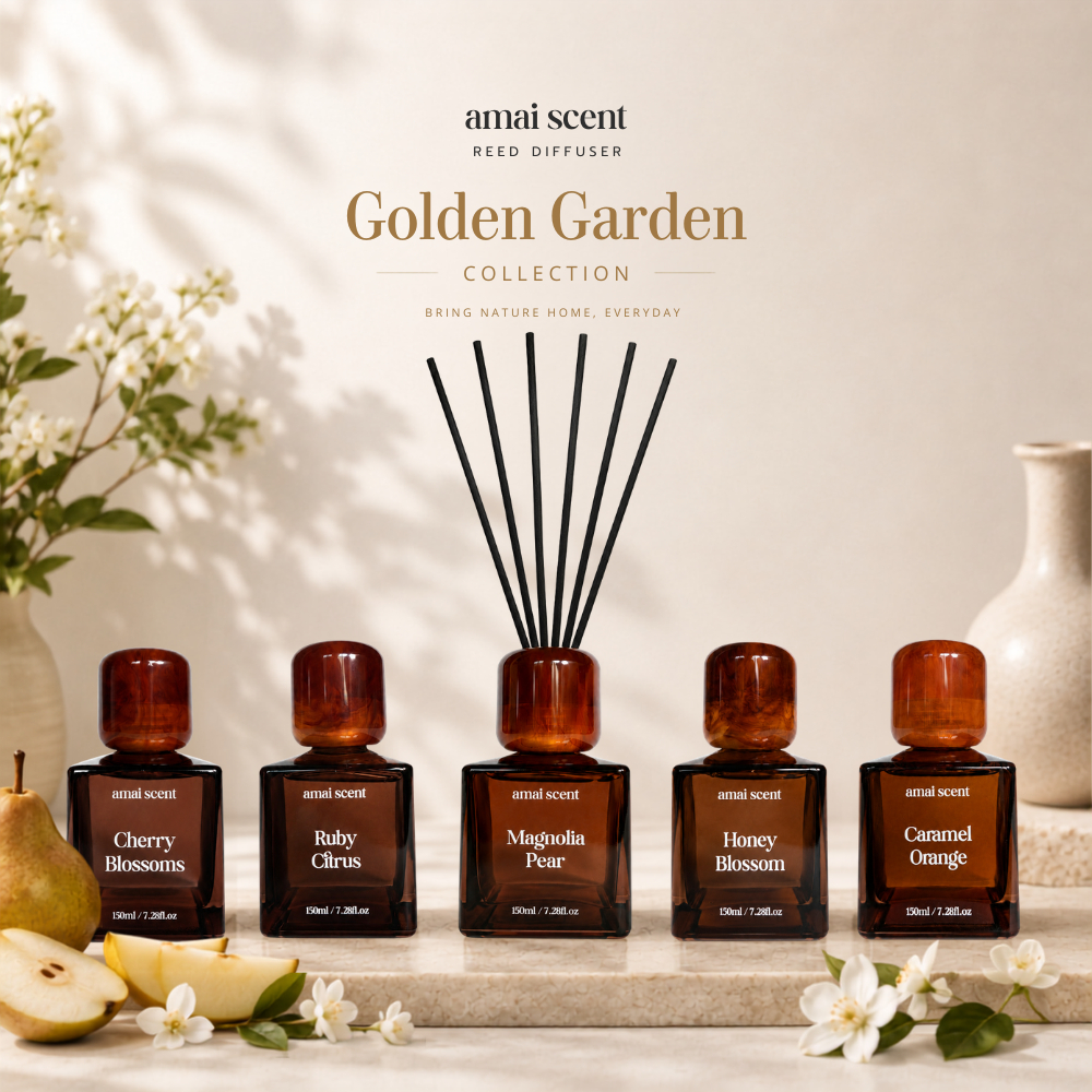 Amai Scent ก้านไม้หอม 150ml รวมกลิ่นสวนผลไม้สดชื่น หอมฟุ้งนาน 3-4 เดือน Reed Diffuser น้ำหอมในบ้าน
