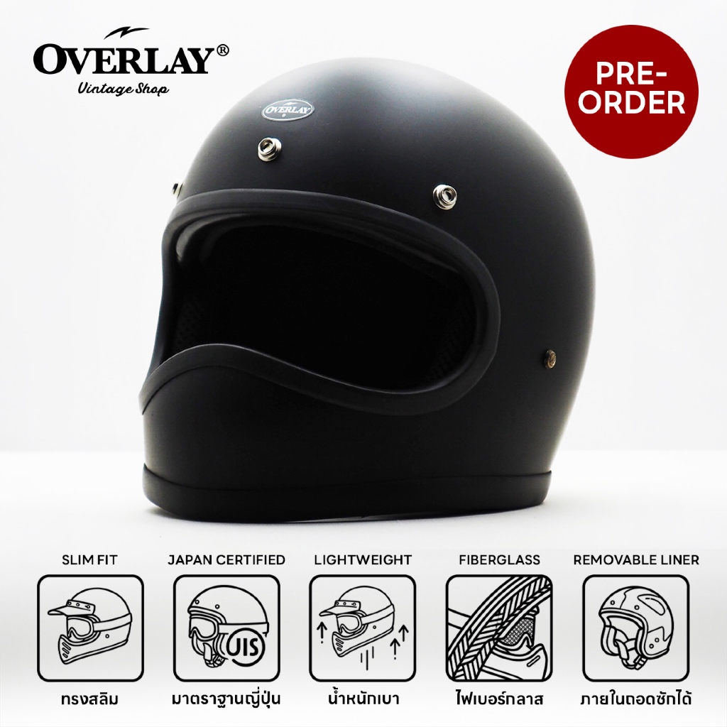 *PRE-ORDER หมวกกันน็อคทรงสลิม OVERLAY MOTO STAR (FULLFACE HELMET) หมวกเต็มใบ ทรงวินเทจ