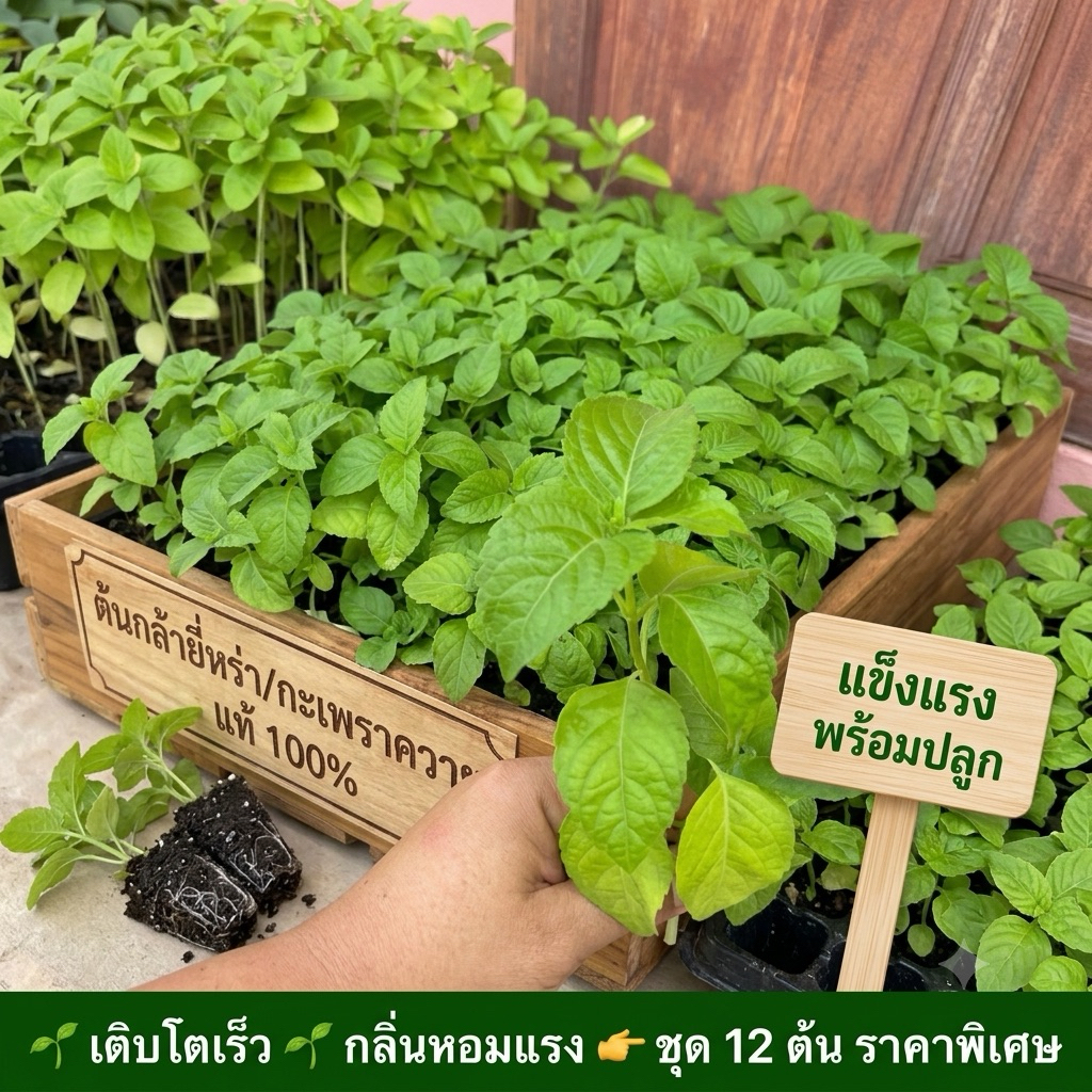 ต้นกล้ายี่หร่าหรือกระเพราควาย ชุด 12 ต้น