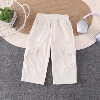 [Cotton LIfe]กางเกงลูกฟูกคาร์โก้เด็ก เอวยางยืด ทรงหลวม กางเกงประจำวันเด็กผู้ชายผู้หญิง หลายสี