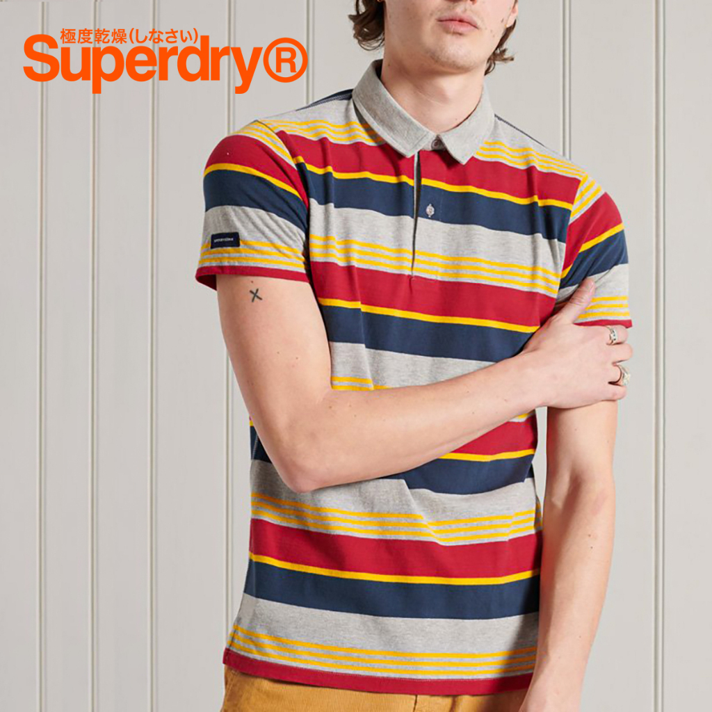 เสื้อโปโล Superdry-Organic Cotton Cali Stripe (M รอบอก 41") (มือ1) ของแท้