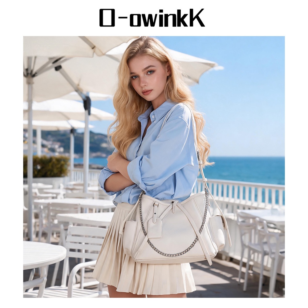 O-owinkK กระเป๋าสะพายไหล่ผู้หญิง ลายนกฮูก สายโซ่ ปรับระดับได้ มีช่องเก็บของขนาดใหญ่