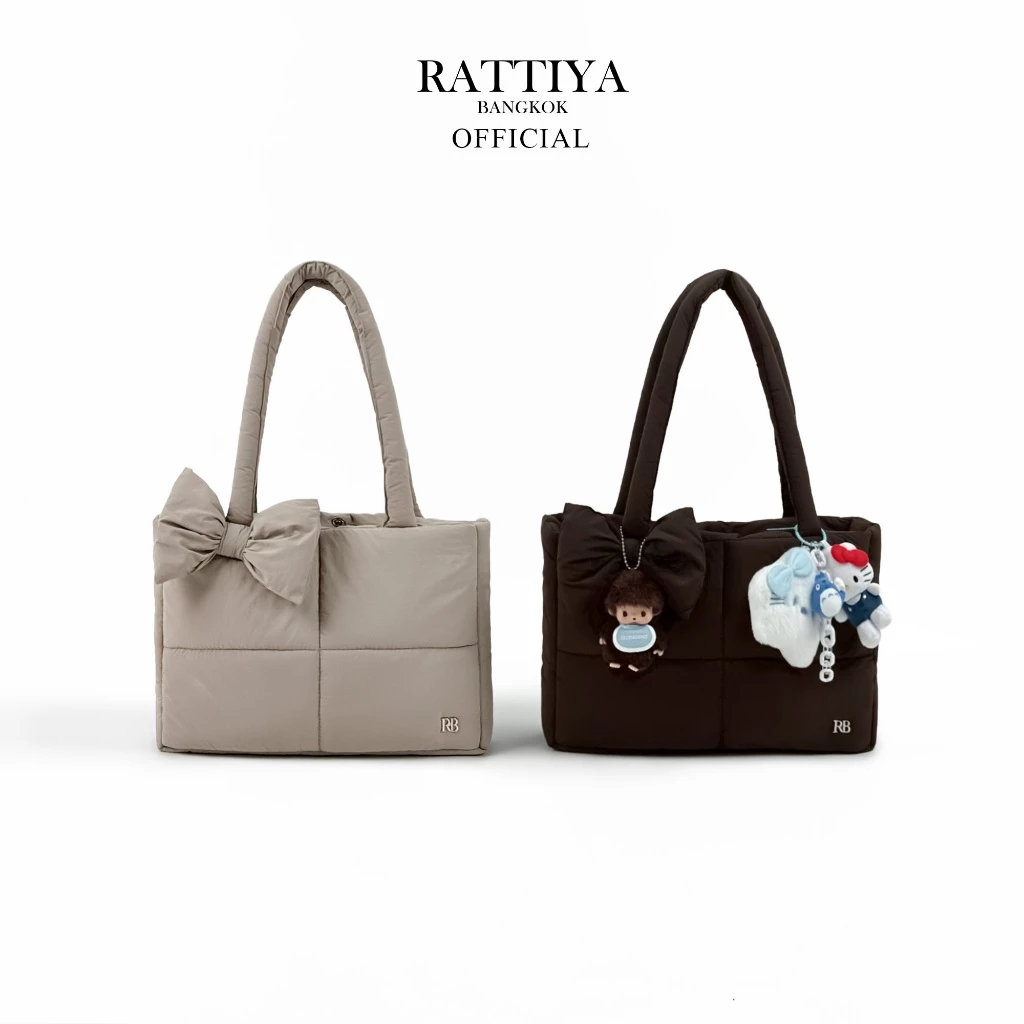 [RATTIYA BANGKOK] Bow Charm Crinkle Nylon / 4 colors กระเป๋านุ่มนิ่ม น้ำหนักเบา กระเป๋าผ้ากันน้ำ ทรงสวย สะพายไหล่