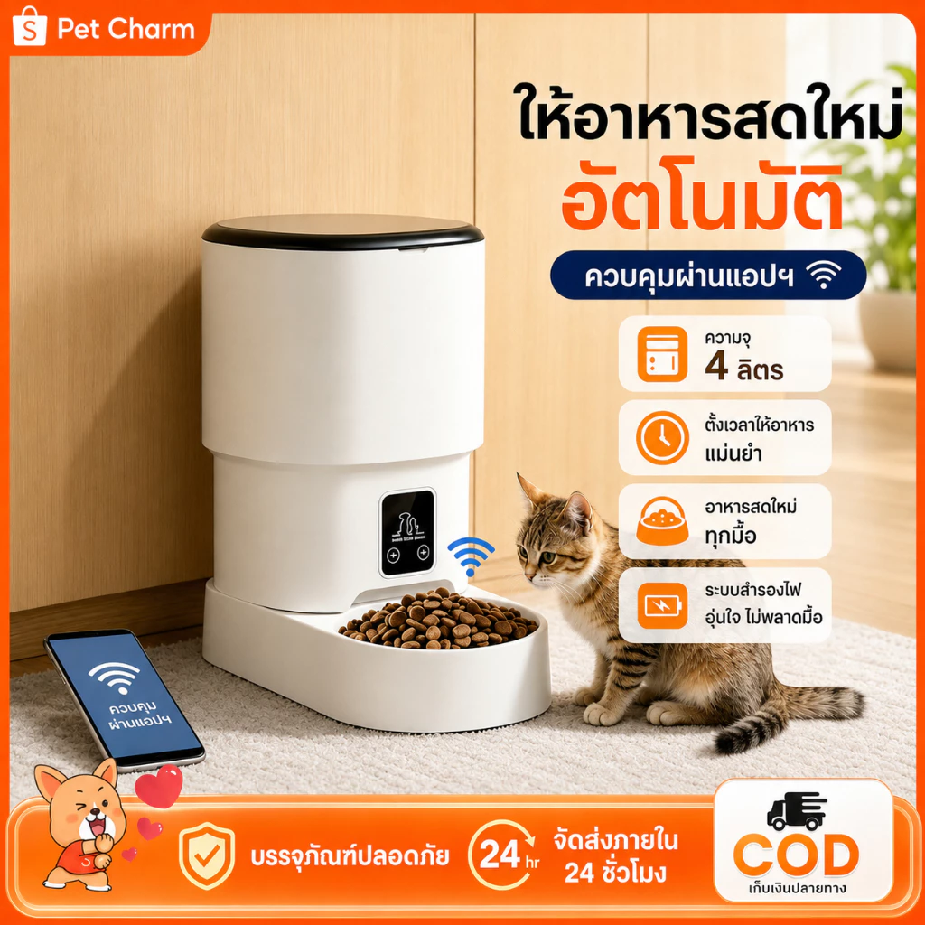 Smart Pet Feeder เครื่องให้อาหารอัตโนมัติ 4L WiFi Tuya แอปควบคุมระยะไกล ที่ให้อาหารสัตว์อัตโนมัติ