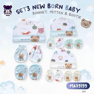 Mami Baby เซ็ตหมวกถุงมือถุงเท้าเด็กแรกเกิด ผ้าคอตตอน 100% ผ้านฝ้ายนุ่มพิเศษ ลายน่ารัก ใส่สบาย
