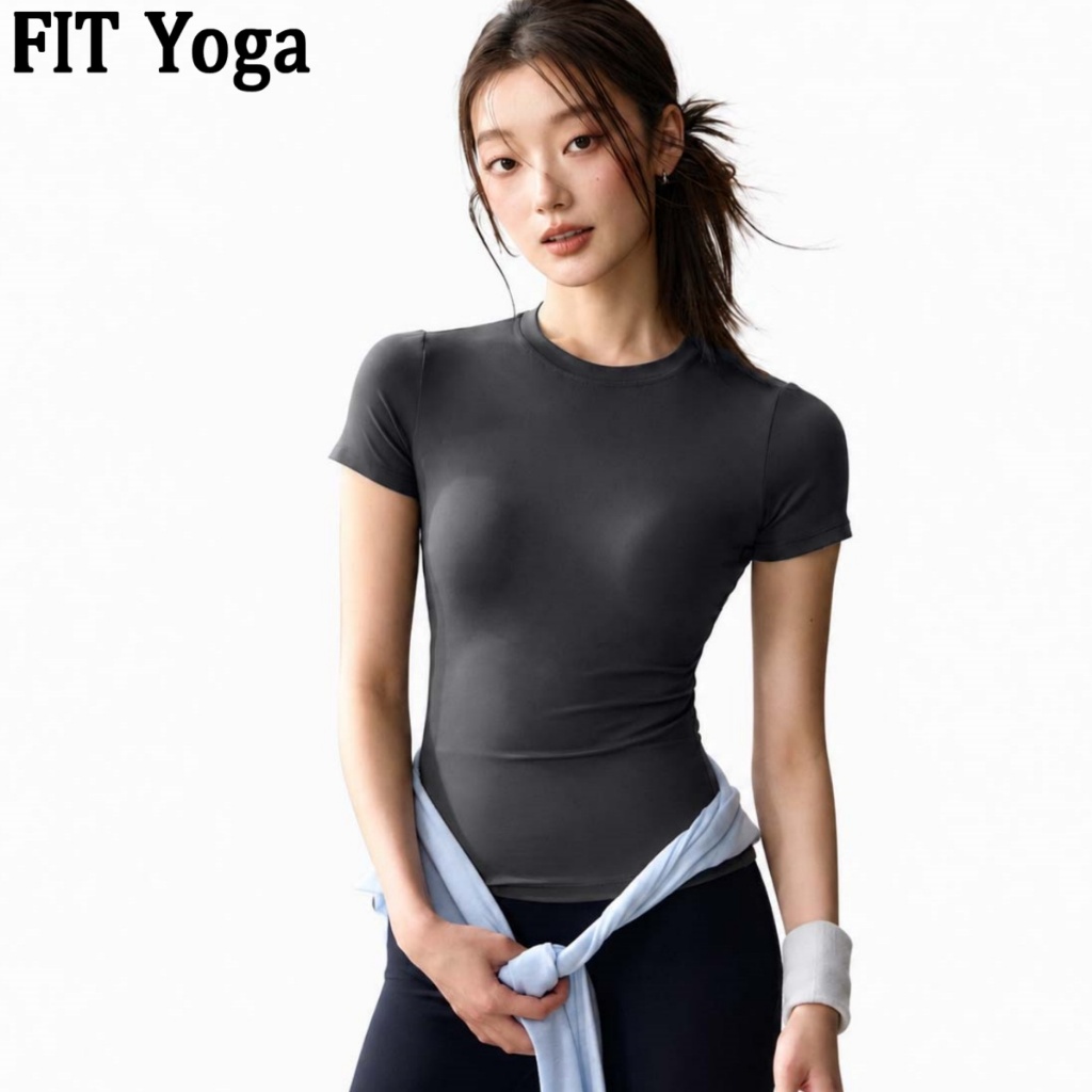 FitYoga เสื้อเทรนนิ่งสำหรับฝึกพิลาทีส แขนสั้นผ้าบาง ยืดง่ายแห้งเร็ว ใส่ดูเพรียว
