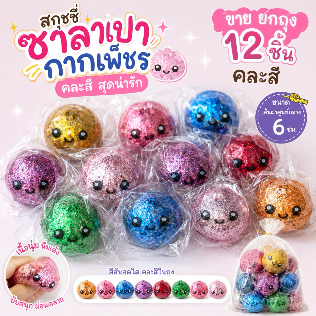 สกุชชี่นุ่มนิ่ม รูปขนมปัง/ซาลาเปา ยกถุง 12 ชิ้น