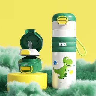 ขวดน้ํา thermos แก้วเก็บความเย็น กระติกน้ำพกพา ลายการ์ตูน สายคล้อง พร้อมปิดฝา ฝา2หัว แบบยกดื่ม แบบดูด สแตนเลส316 520ml