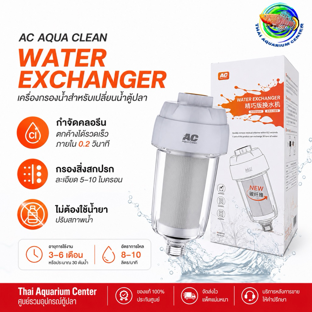 AC Aqua Clean Water Exchanger เครื่องกรองเปลี่ยนน้ำตู้ปลา กรองคลอรีน กรองตะกอน ต่อกับก๊อกน้ำได้โดยตรง ไส้กรอง Carbon