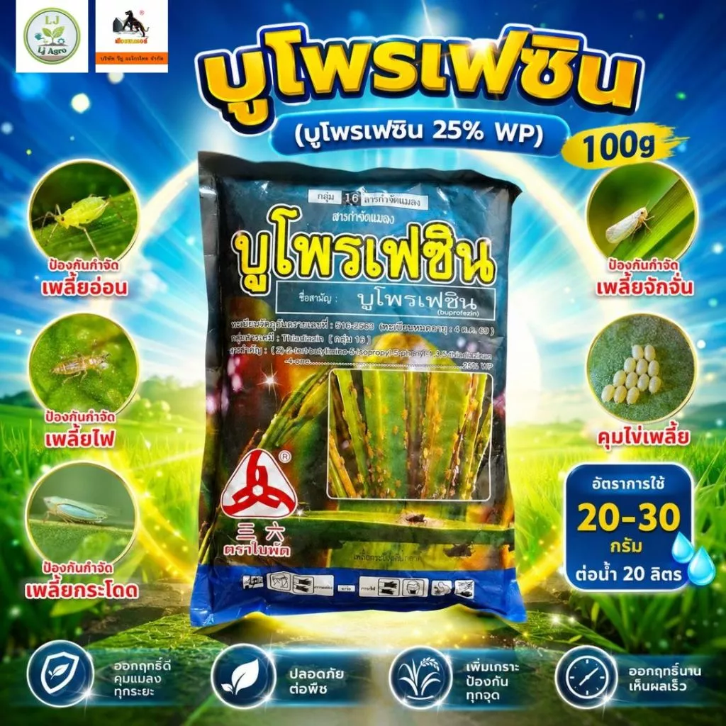 บูโพรเฟซิน ขนาด 100g และ 500g และ 1kg คุมและฆ่าไข่ หนอน เพลี้ย แมลงทุกชนิด #ตราวียู #แอลเจอะโกร