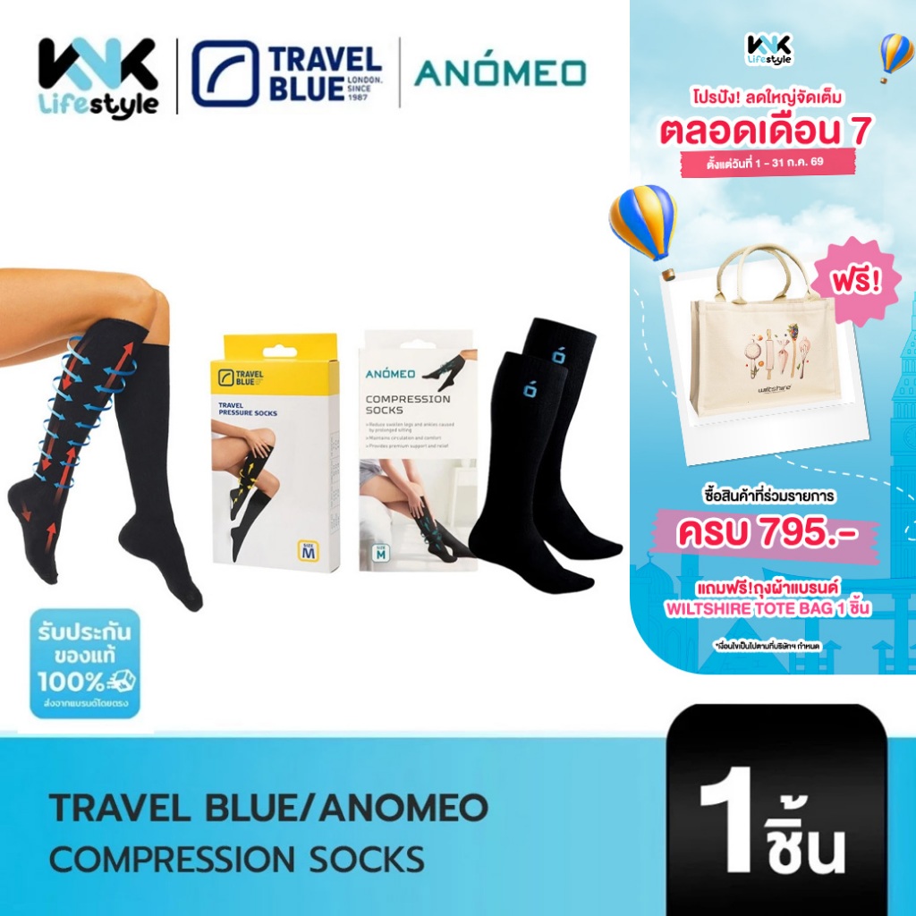 [ANOMEO/Travel Blue] ถุงเท้าเพื่อสุขภาพ Compression sock ถุงเท้าเพื่อสุขภาพ ช่วยการไหลเวียนโลหิต