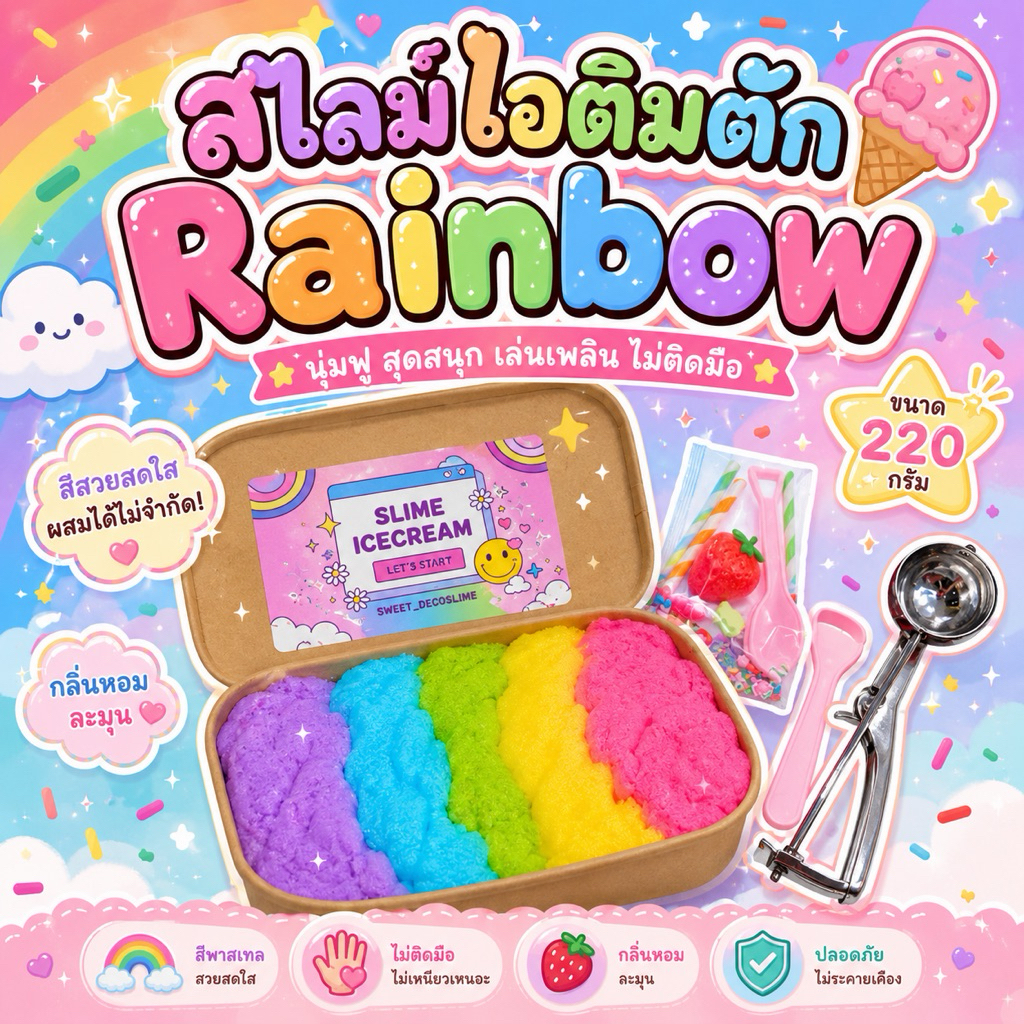 สไลม์ไอติมตัก rainbow แถมที่ตักไอติมและท้อปปิ้ง