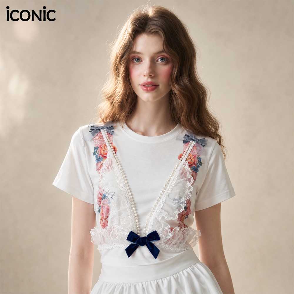 iCONiC ANTOINETTE'S BRA T-SHIRT #179659 เสื้อยืดผญ พิมพ์ลาย บรา คลอเซท ปัก ไข่มุก ลูกไม้