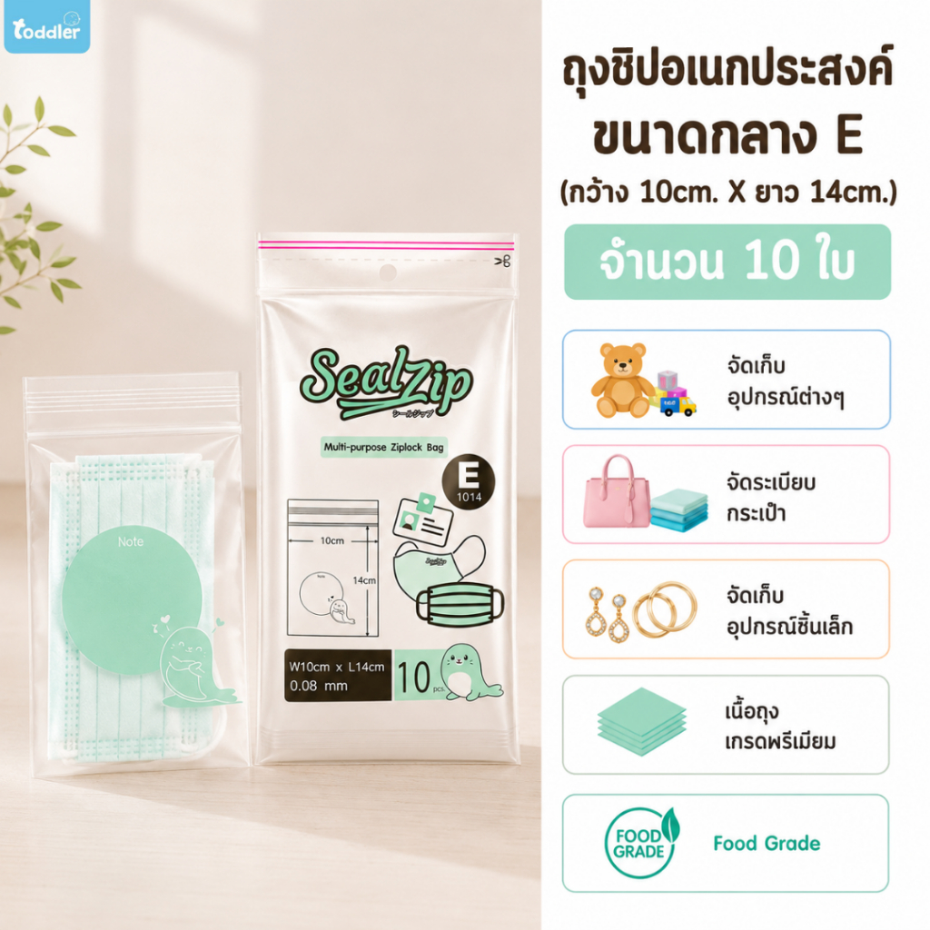 (ถุงใส่หน้ากากอนามัย) Sealzip ถุงซิปล็อค ถุงซิบใส่หน้ากากอนามัย หนาพิเศษ (ขนาด E)