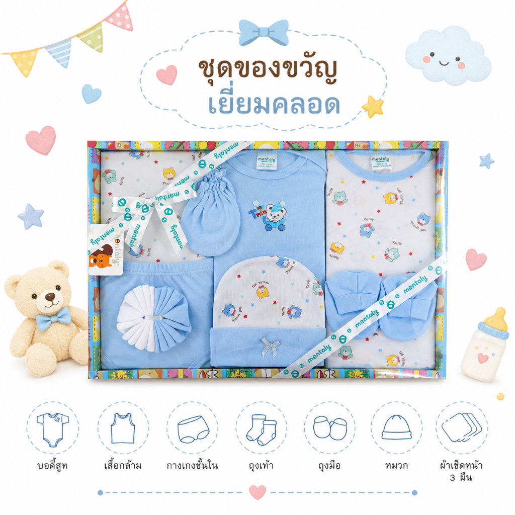 Royal kids ชุดเซ็ทเสื้อผ้าเด็ก เสื้อผ้าเด็กอ่อน ของเตียมคลอดคุณแม่ ชุดกล่องของขวัญ 9 ชิ้น สำหรับเด็กแรกเกิด - 6 เดือน