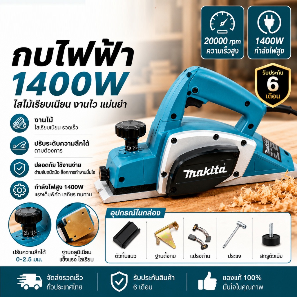 【รับประกัน 2 ปี】กบไสไฟฟ้า 1400W 100% อายุการใช้งานแบตเตอรี่ยาวนาน กบไฟฟ้าในครัวเรือนขนาดเล็ก 3 นิ้ว พลังงาน เครื่องมืองา